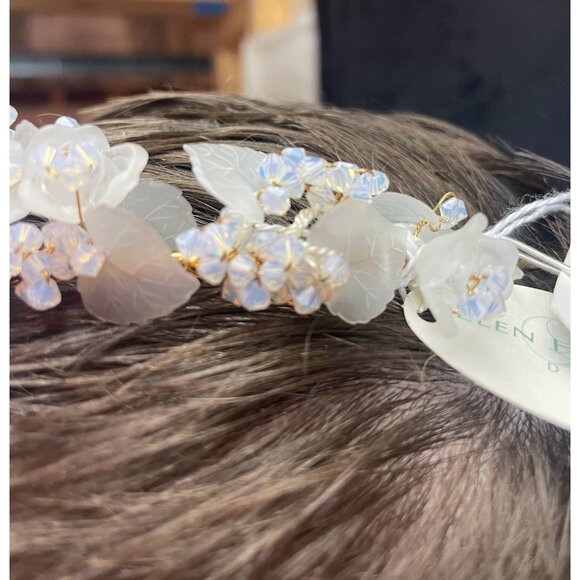 Elen Henderson Gold Frosted Leaves Flowers Swarovski CrystalBridal Headpiece NEW main image 5